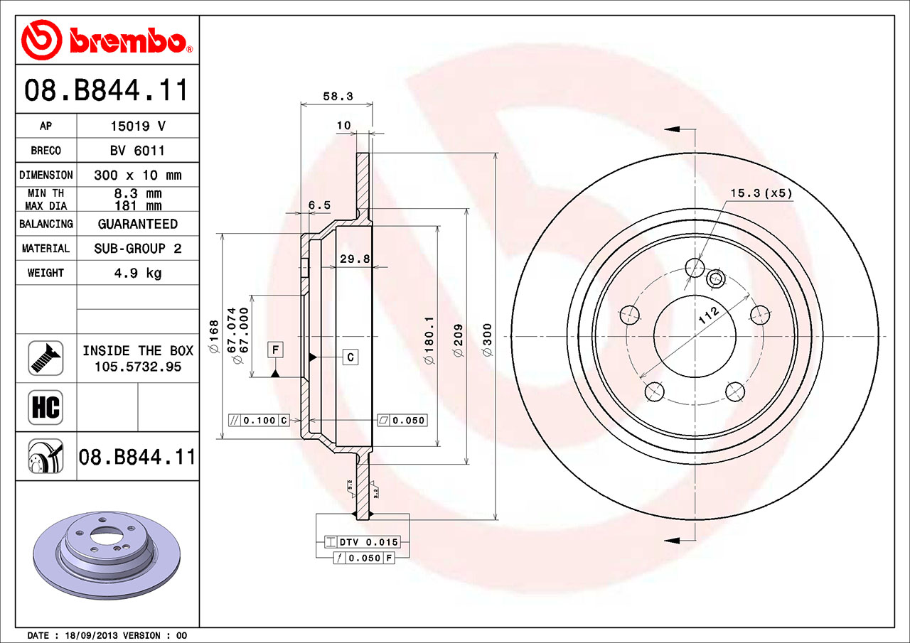 Mercedes Brembo Disc Brake Rotor - Rear (300mm) 2304230712